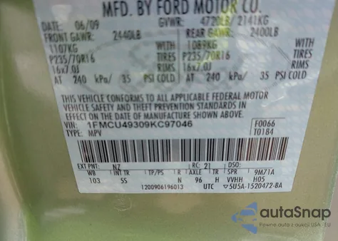 2009 Ford Escape Hybrid Limited from USA, damaged, VIN 1FMCU49309KC97046